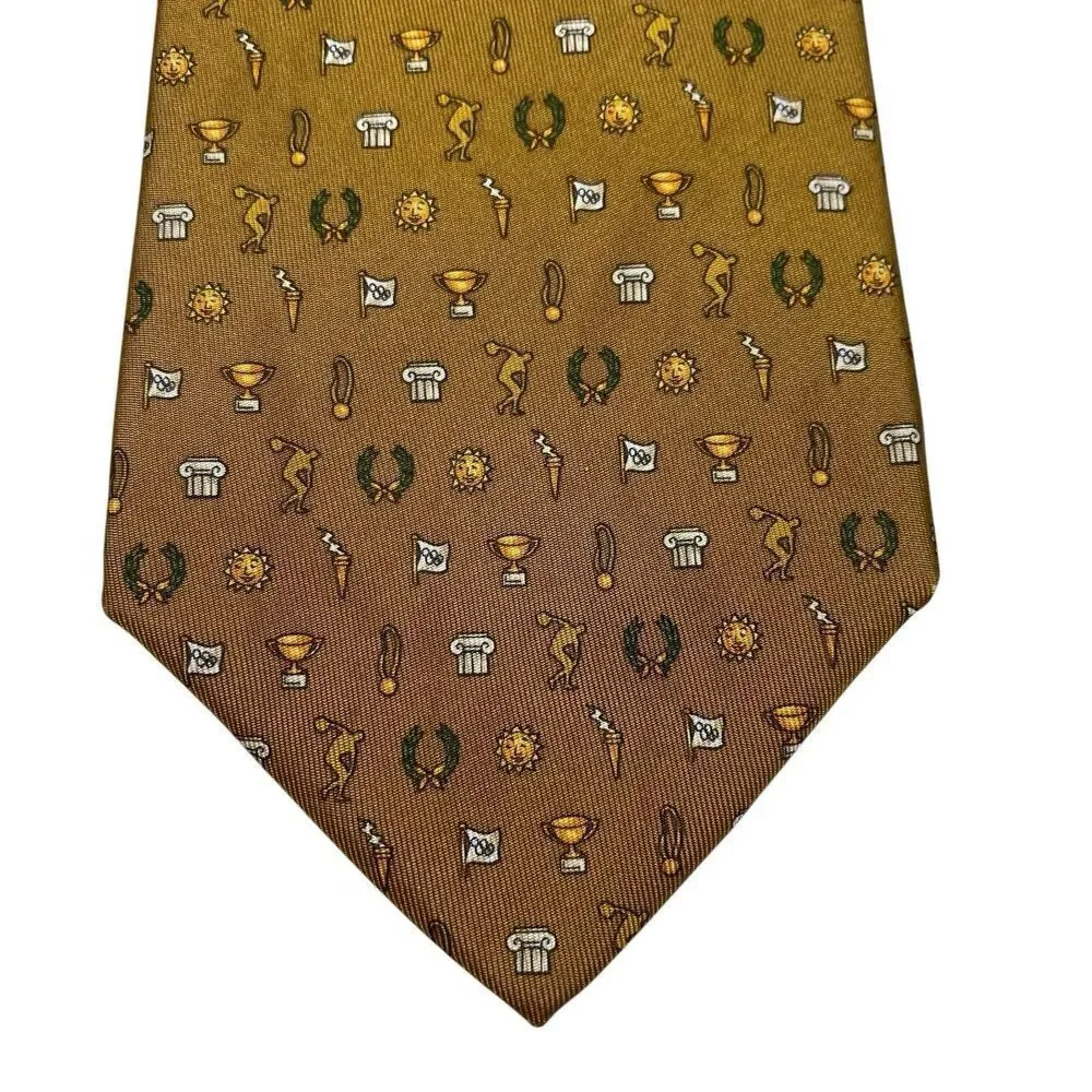 Salvatore Ferragamo Tie Mens Gold 100% Silk Made in Italy Novelty